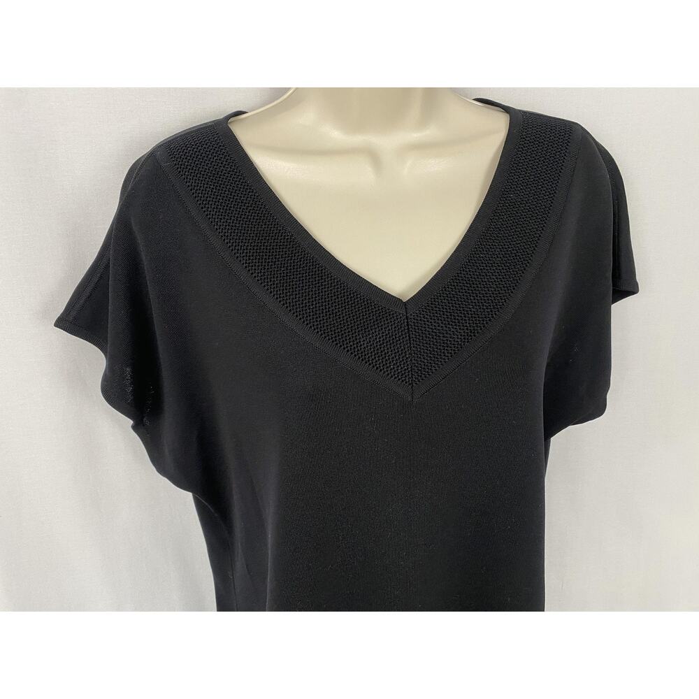 Misook Black Knit Dress Large V-Neck Stretch Short Sleeve Career Travel Classic - Picture 2 of 13